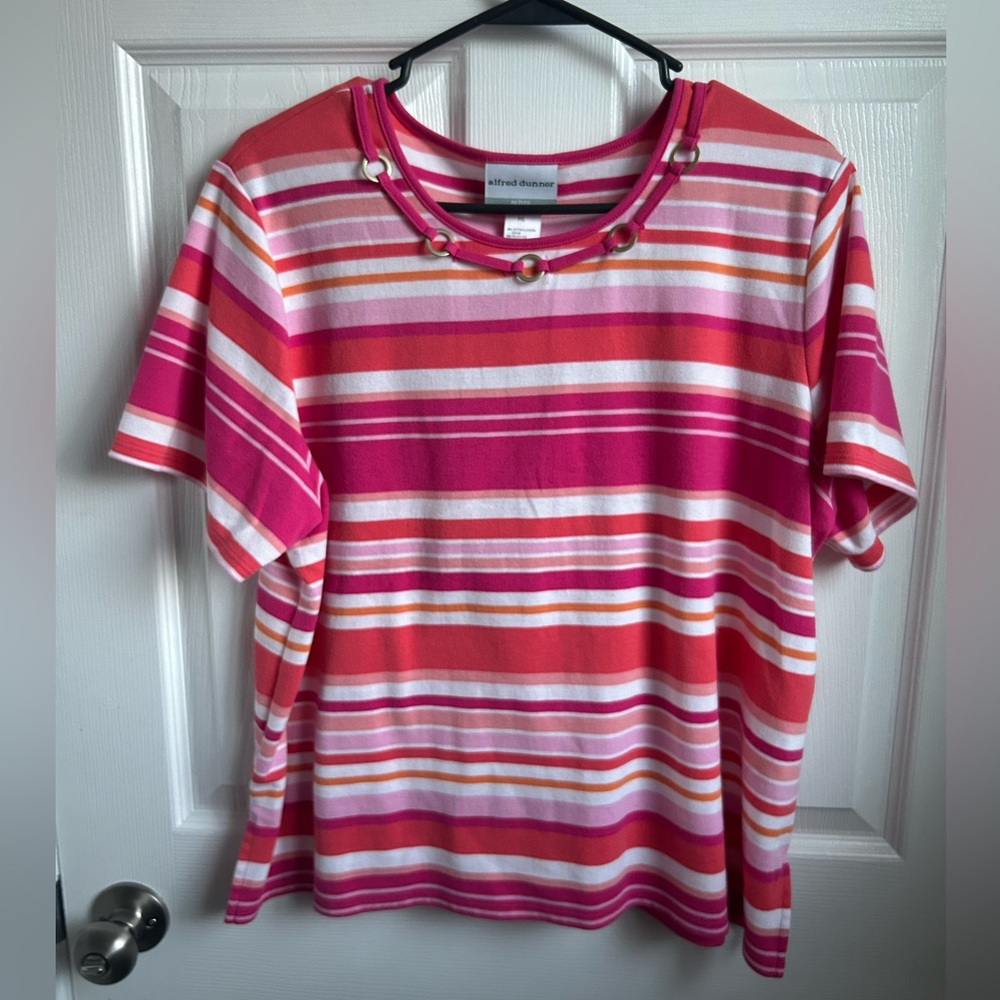 Alfred Dunner Pink and Orange Striped Top